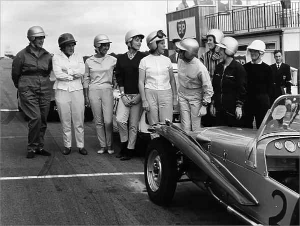 Female racing drivers at Brands Hatch in Kent 1962 L to R Mary Wheeler Gillian