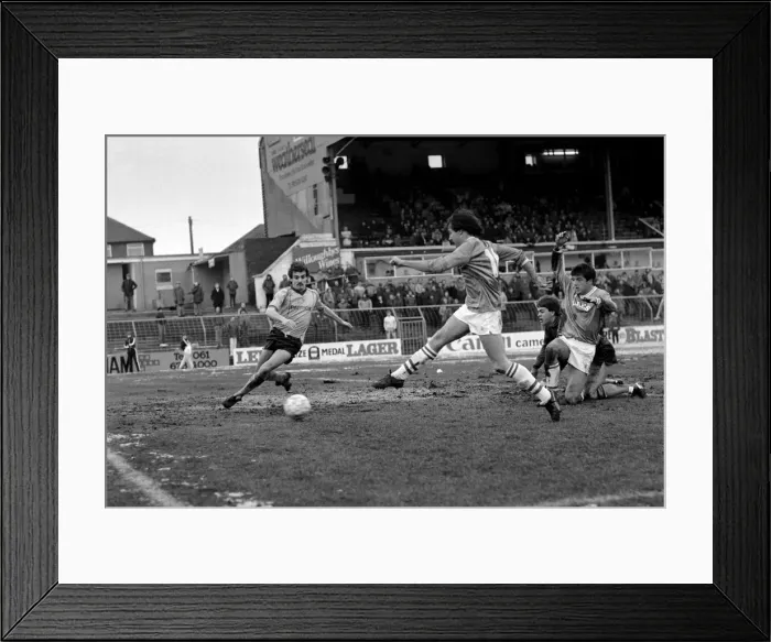 Framed Print : English League Division Two match Oldham Athletic 3 v Derby County 0 January Framed Print : English League Division Two match Oldham Athletic 3 v Derby County 0 January