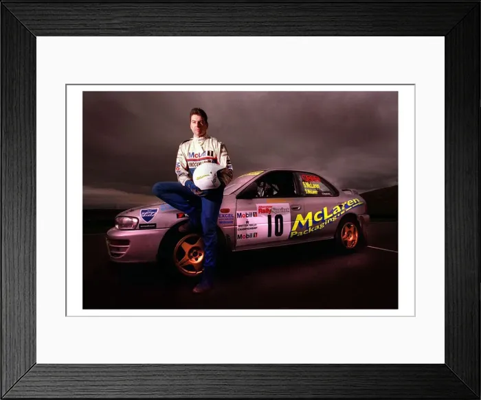 Framed Print : Knockhill race course rally driver May 1998 sits on car holding helmet