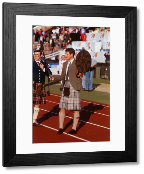 Framed Print : Prince Edward opens the Commonwealth Highland July 1986 games claymore shield kilt tartan Framed Print : Prince Edward opens the Commonwealth Highland July 1986 games claymore shield kilt tartan