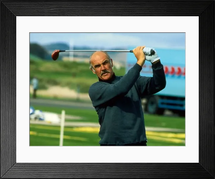 Framed Print : Sean Connery swinging golf club September 1987 Framed Print : Sean Connery swinging golf club September 1987