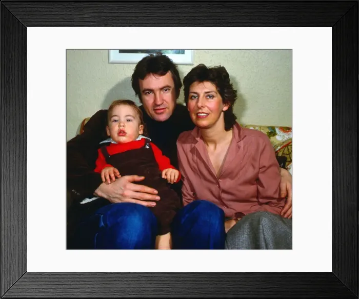 Framed Print : Larry Lamb with his wife and son February 1981 Framed Print : Larry Lamb with his wife and son February 1981