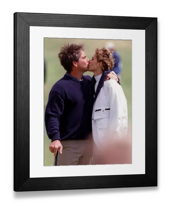 Framed Print : Open Golf Championship Birkdale 1998 Fred Couples kisses fiancee Thais Bren Framed Print : Open Golf Championship Birkdale 1998 Fred Couples kisses fiancee Thais Bren