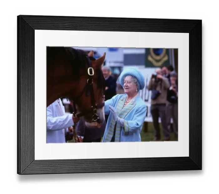 Framed Print : Queen Mother August 1986 at the catle market Black Isle stroking a horse C  /  T Roy