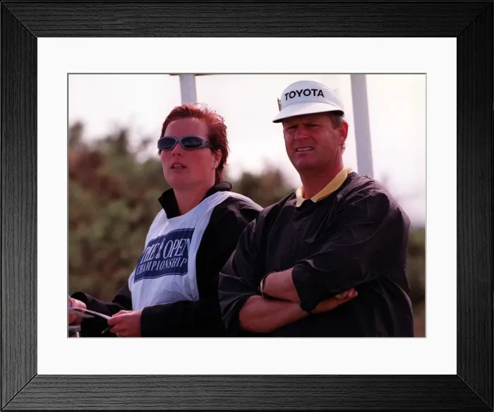 Framed Print : Open Golf Championship Birkdale 1998 Sandy Lyle stands with wife Jolande