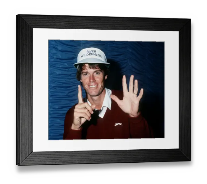 Framed Print : Paul Azinger golfer holding up six fingers July 1987