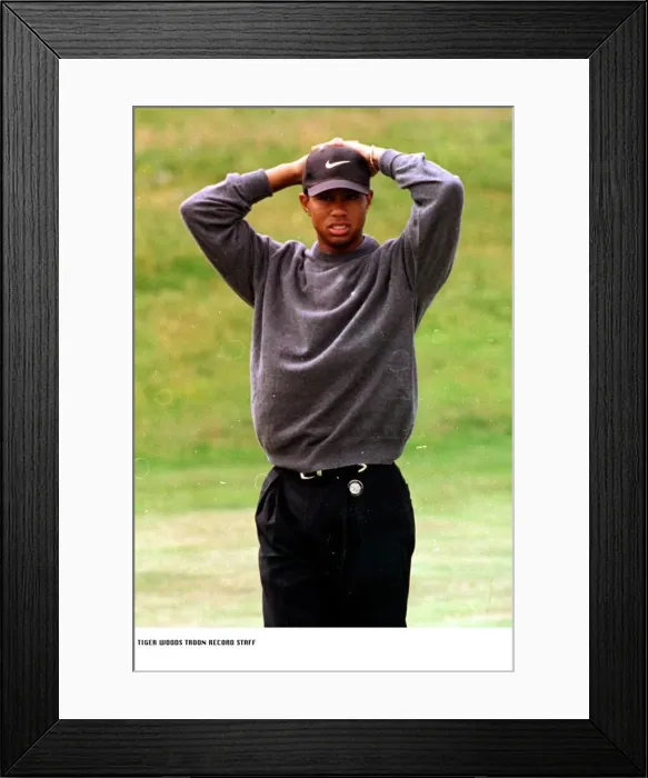 Framed Print : Tiger Woods golfer Hands on his head Looks disappointed practice