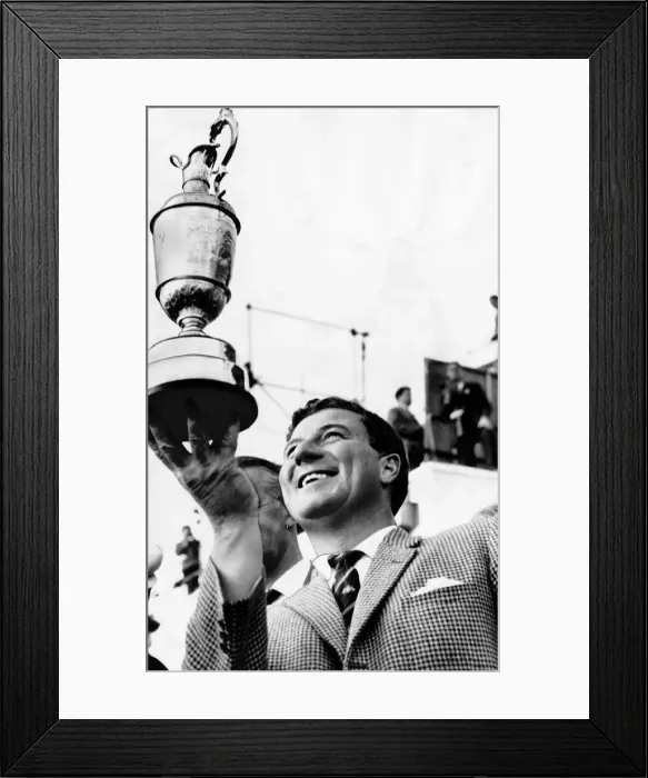 Framed Print : Peter Thomson golfer holding Open Golf Championship trophy claret jug winner Framed Print : Peter Thomson golfer holding Open Golf Championship trophy claret jug winner