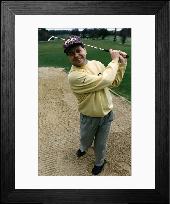 Framed Print : Andy Oldcorn British golfer in sand bunker back touring after three years suffering ME Framed Print : Andy Oldcorn British golfer in sand bunker back touring after three years suffering ME
