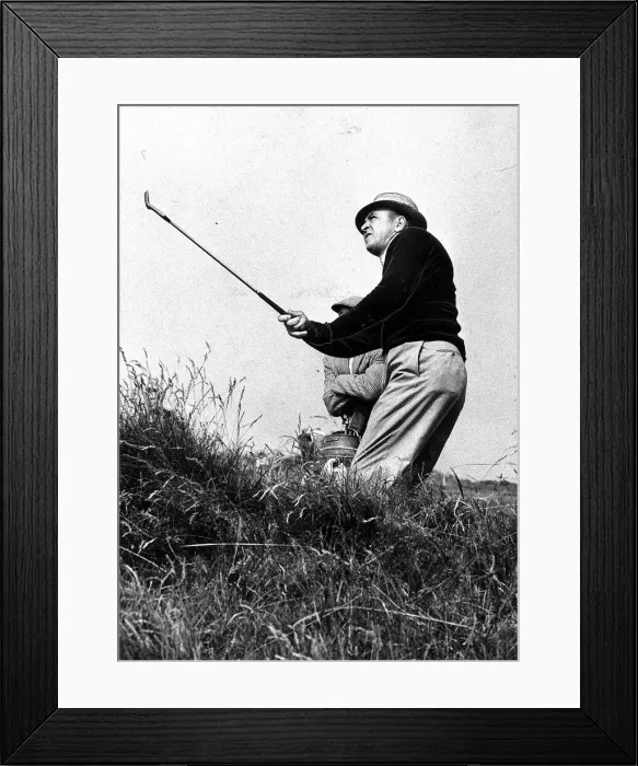 Framed Print : Sam Snead golfer playing shot from rough Troon Old Course golf