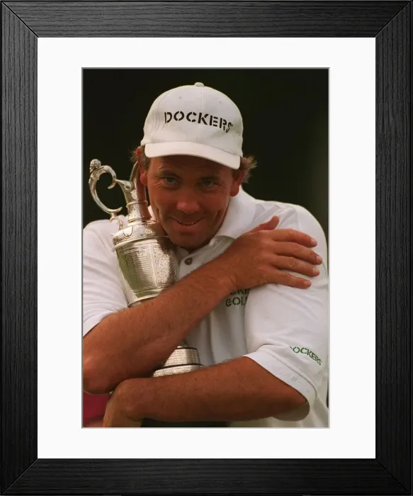 Framed Print : Tom Lehman hugs Claret jug trophy after winning British Open golf championship at Lytham Framed Print : Tom Lehman hugs Claret jug trophy after winning British Open golf championship at Lytham