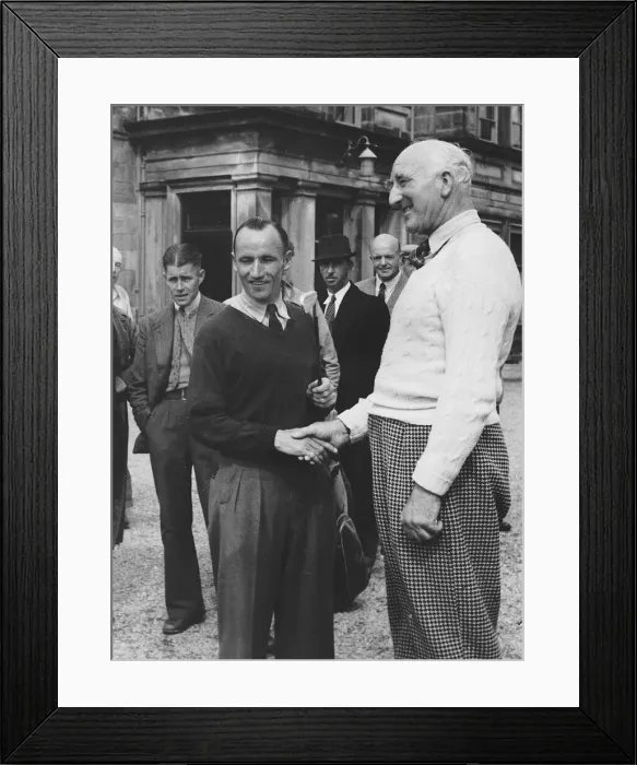 Framed Print : Arthur Havers golfer shaking hands with C H Ward after hole in one outside club house