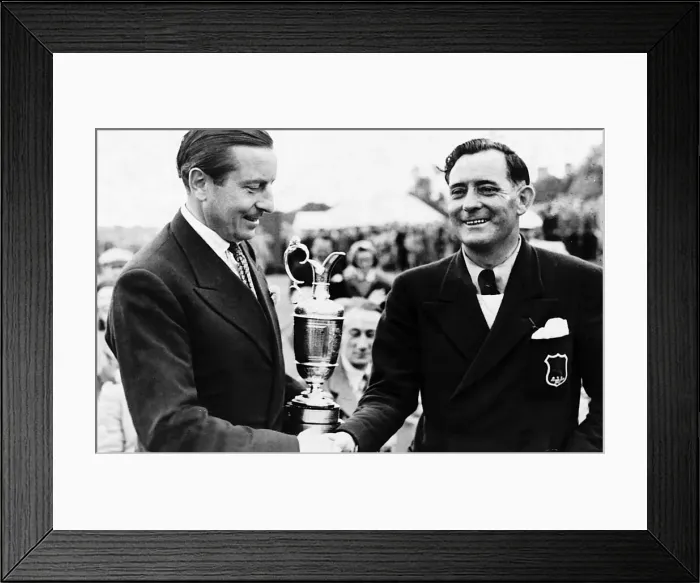 Framed Print : Fred Daly golfer recieving Open Golf Championship trophy claret jug shaking hands Framed Print : Fred Daly golfer recieving Open Golf Championship trophy claret jug shaking hands