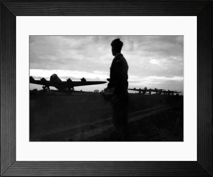 Framed Print : Stirling bombers of RAF bomber command prepare for take off before carrying out a heavy