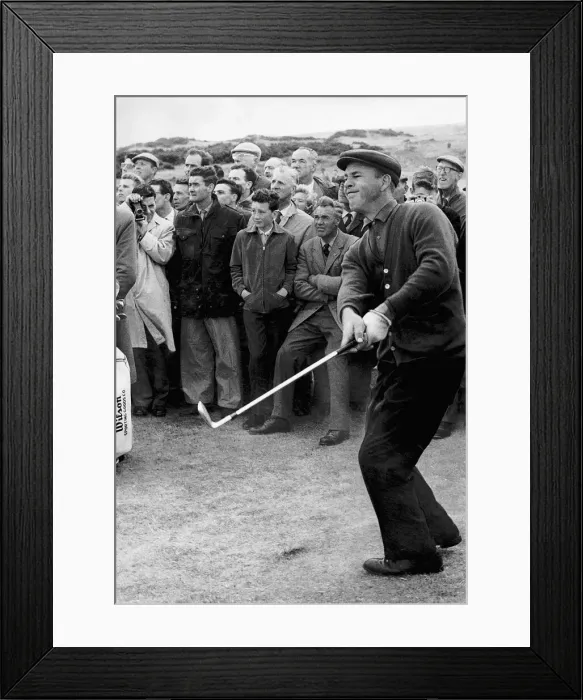 Framed Print : Arnold Palmer takes a swing as crowd look on golf Framed Print : Arnold Palmer takes a swing as crowd look on golf
