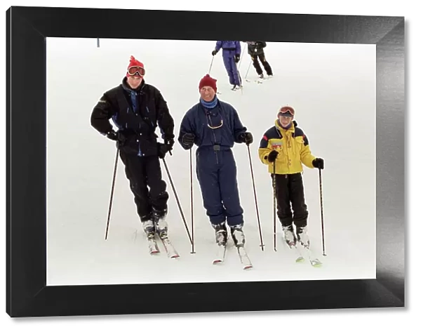 Prince Charles on a ski slope at Whistler, Canada, with his children