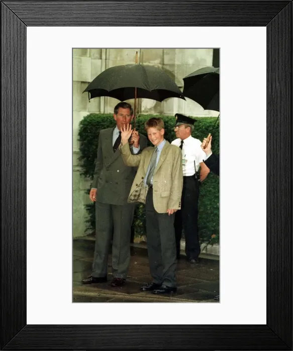 Framed Print : Prince Harry arrives for his first day at Eton school with his father Prince Charles to Framed Print : Prince Harry arrives for his first day at Eton school with his father Prince Charles to