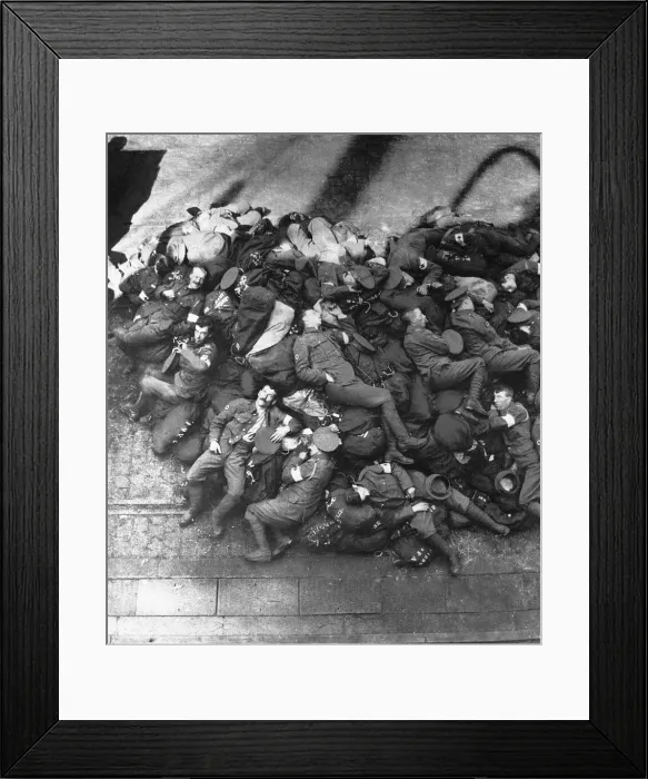 Framed Print : British troops asleep on Boulogne Quay, having just arrived to join their French Framed Print : British troops asleep on Boulogne Quay, having just arrived to join their French