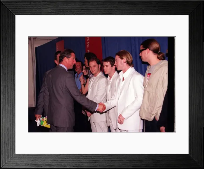 Framed Print : Prince Charles meets Boyzone Pop Group at party in the Park princes Trust Concert Framed Print : Prince Charles meets Boyzone Pop Group at party in the Park princes Trust Concert