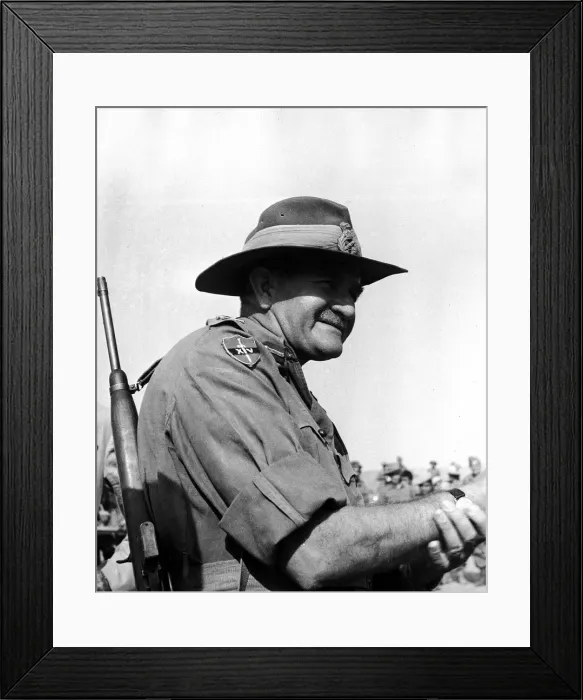 Framed Print : General Slim commander of the British Fourteenth Army in Burma in World War 2 on his Framed Print : General Slim commander of the British Fourteenth Army in Burma in World War 2 on his