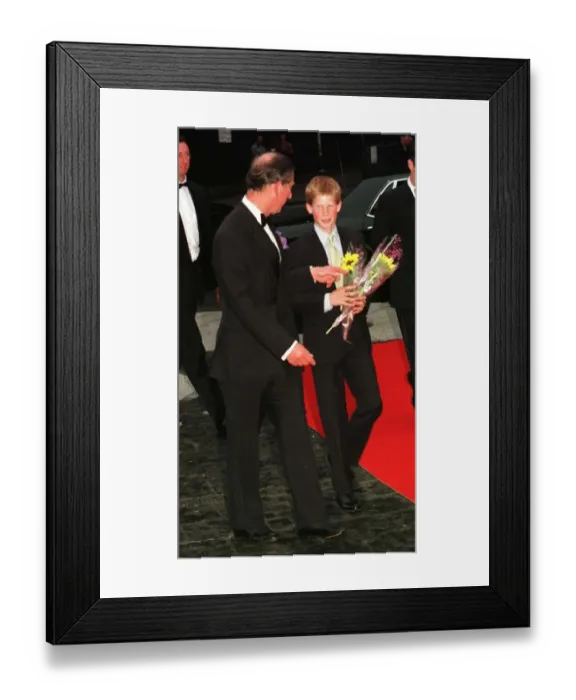Framed Print : Prince Charles with son Prince Harry arriving at July 1998 the Labatts Apollo in