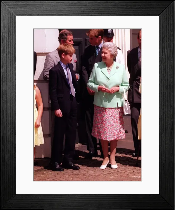 Framed Print : Prince Harry and Queen Elizabeth II at Clarence House August 1998 for the Queen