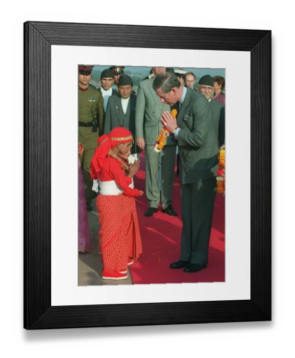 Framed Print : Prince Charles visits Kathmandu February 1998 Prince Charles is greeted by