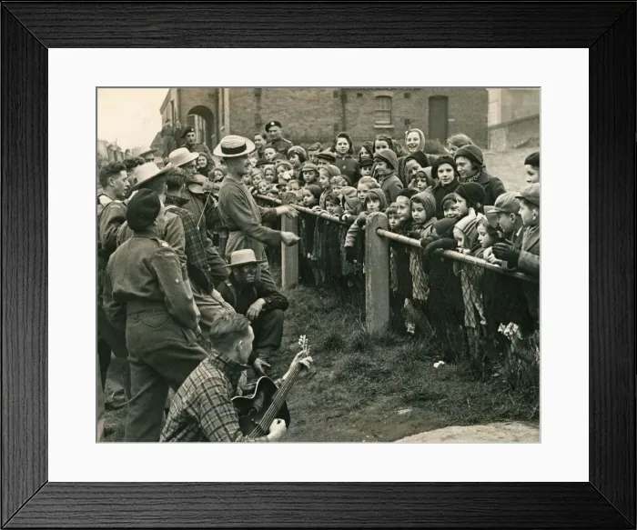 Framed Print : ABWW2 41 Canadian troops dressed as cowboys entertain a group of evacuated children