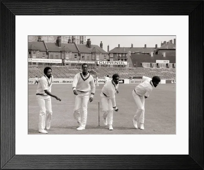 Framed Print : A Batsmans Nightmare at The Oval May 1976 The fearsome four from the West Framed Print : A Batsmans Nightmare at The Oval May 1976 The fearsome four from the West