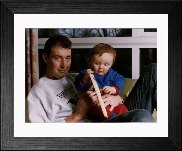 Framed Print : Angus Fraser cricketer Middlesex and England fast bowler plays with son Dbase