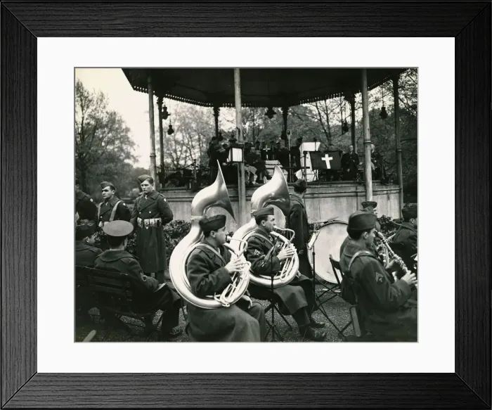 Framed Print : American troops playing at the bandstand during summer service in Hyde Park London