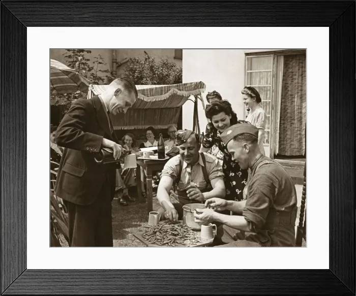Framed Print : ABWW2 37 Canadian troops shucking (shelling) peas in an English garden