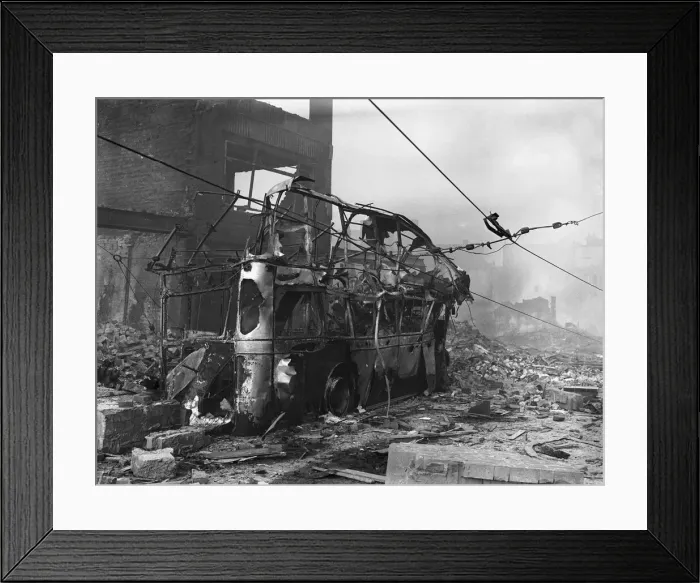 Framed Print : One of the city of Coventrys trams destoryed during the air raid of the 14th Framed Print : One of the city of Coventrys trams destoryed during the air raid of the 14th