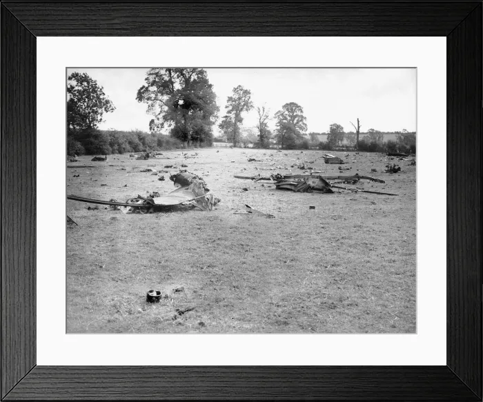 Framed Print : The wreckage of a Junkers Ju88 B3+HH works number 7087 of the I / KG 54 after it hit a Framed Print : The wreckage of a Junkers Ju88 B3+HH works number 7087 of the I / KG 54 after it hit a