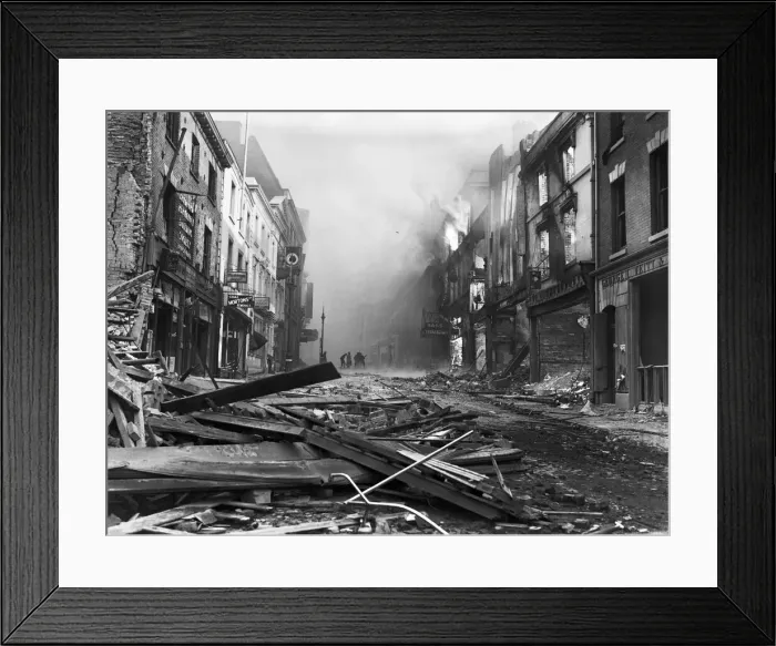 Framed Print : Firemen seen here fighting the fire at the Queens Hotel in Hertford Street, Coventry
