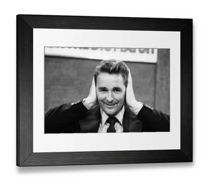 Framed Print : Derby County manager Brian Clough seen here in rehearsals as a football pundit on the ITV