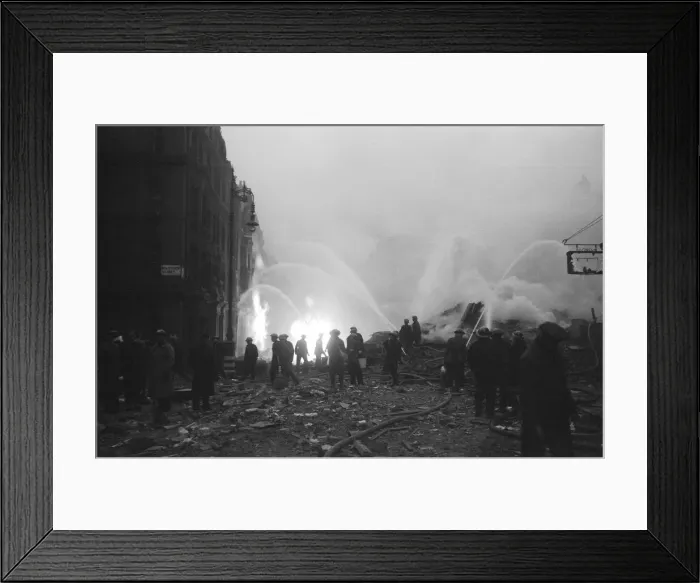Framed Print : Firemen at work on Ebury Street, Pimlico. 16th April 1941 Framed Print : Firemen at work on Ebury Street, Pimlico. 16th April 1941