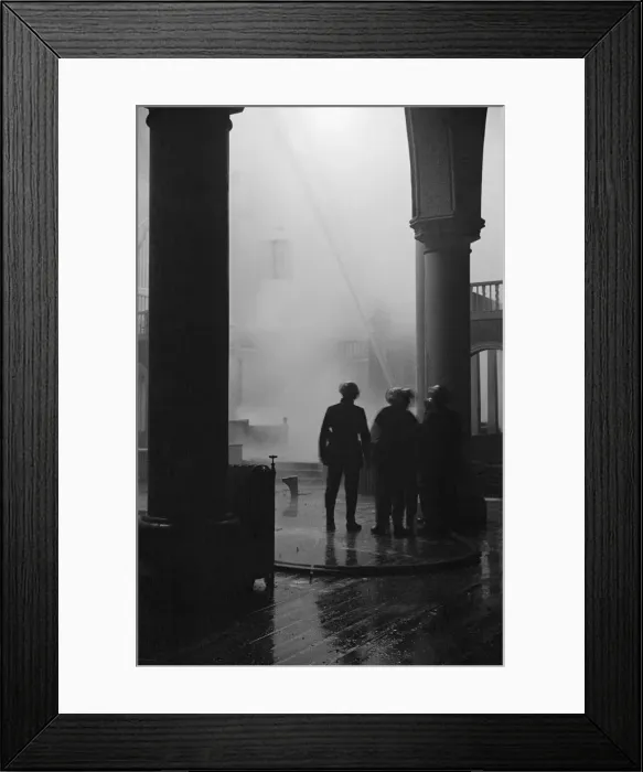 Framed Print : St Antolins Church, Nunhead Lane on fire during bombing raid on the night of 27th
