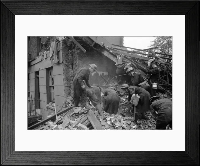 Framed Print : Rescue search in Camden Town after a daylight raid. 1940 Framed Print : Rescue search in Camden Town after a daylight raid. 1940
