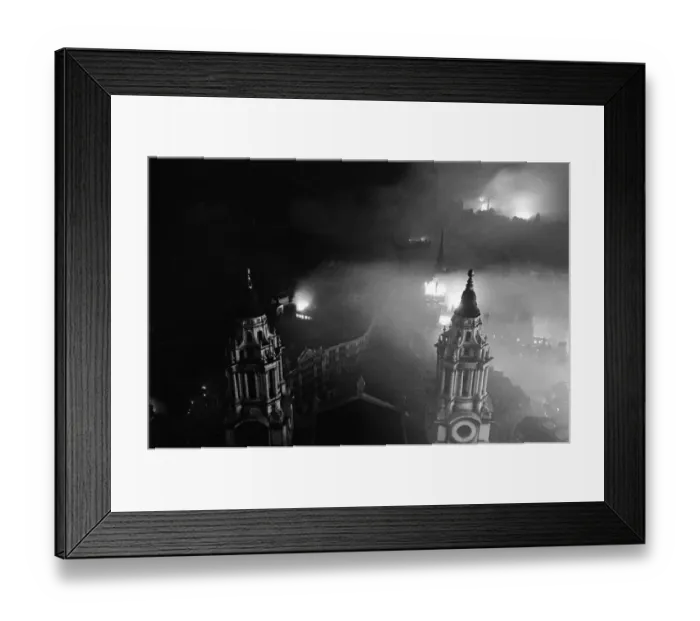 Framed Print : View from the dome of St Pauls Cathedral over Central London during a night of intense Framed Print : View from the dome of St Pauls Cathedral over Central London during a night of intense