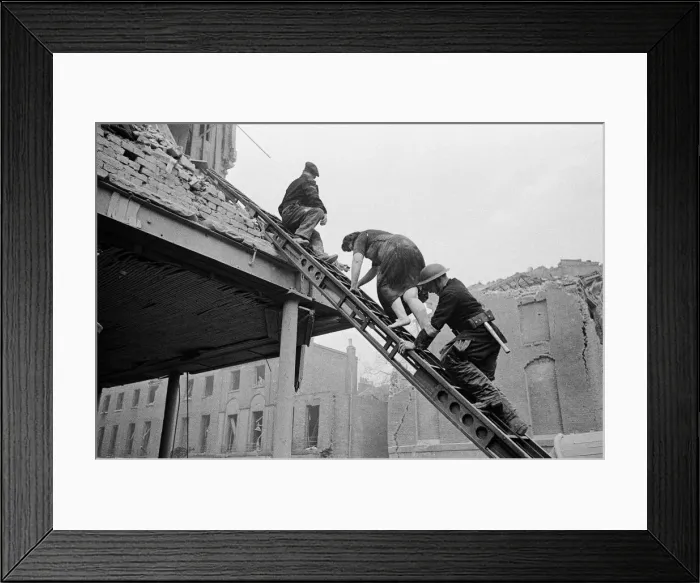 Framed Print : V2 Rocket incident at Sidmouth St. Casualties being removed by the N. F. S Framed Print : V2 Rocket incident at Sidmouth St. Casualties being removed by the N. F. S