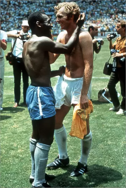 Pele of Brazil and Bobby Moore of England exchange shirts after the World Cup Group C