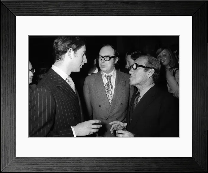 Framed Print : Prince Charles November 1973 talks to Eric Morecambe and Arthur Askey at the launching of