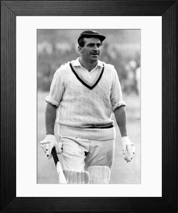 Framed Print : A grim faced Freddie Trueman still in Cricket gear at the end of the play Framed Print : A grim faced Freddie Trueman still in Cricket gear at the end of the play
