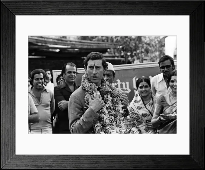Framed Print : Prince Charles in India wears garland around neck. 1st December 1980 Framed Print : Prince Charles in India wears garland around neck. 1st December 1980