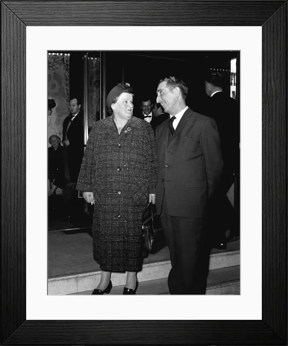 Framed Print : Bessie Braddock and fellow MP George Thomas attend the 100th Gala performance of Framed Print : Bessie Braddock and fellow MP George Thomas attend the 100th Gala performance of
