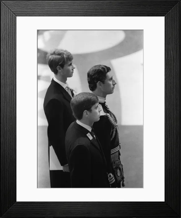 Framed Print : Prince Charles, flanked by his brothers Edward and Andrew waits patiently in front of Framed Print : Prince Charles, flanked by his brothers Edward and Andrew waits patiently in front of