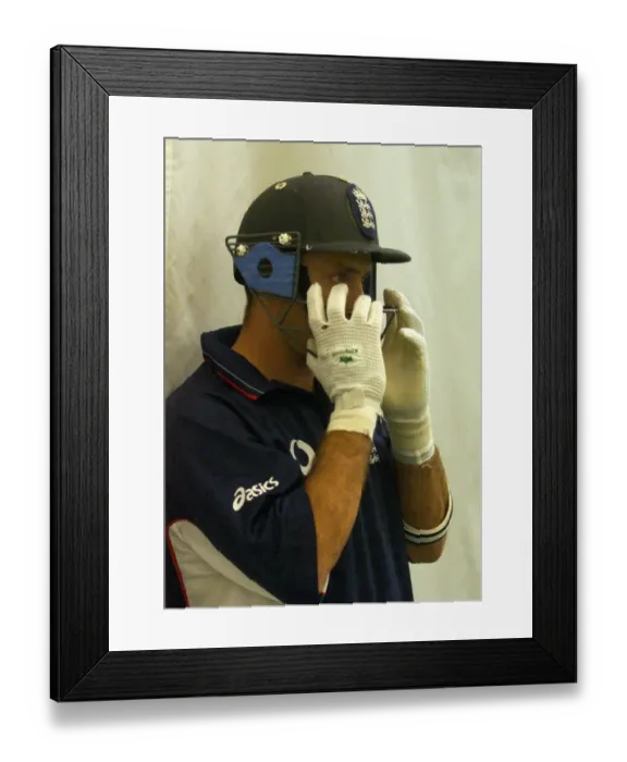 Framed Print : Nasser Hussain England Cricket team captain August 1999 Nasser Hussain adjusts his Framed Print : Nasser Hussain England Cricket team captain August 1999 Nasser Hussain adjusts his