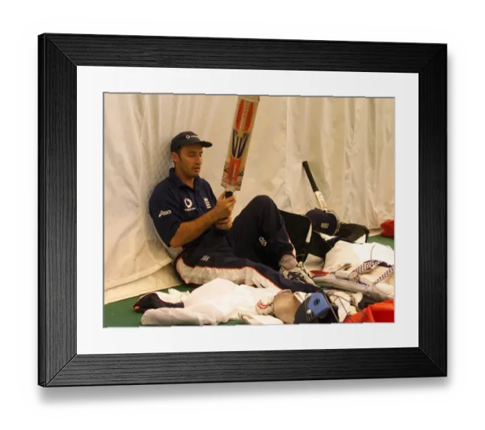 Framed Print : Nasser Hussain England Cricket team captain August 1999 Nasser Hussain sitting in