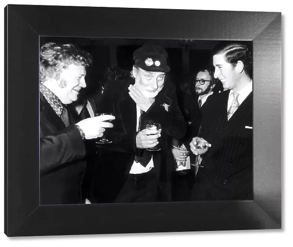 Prince Charles and Spike Milligan with Harry Secombe November 1973 at a party to launch